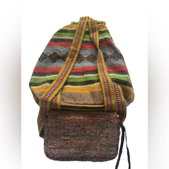Unbranded Mexican Mochila Handwoven BOHO Hippie Multicolor Backpack W/ Wristlet - Picture 2 of 15
